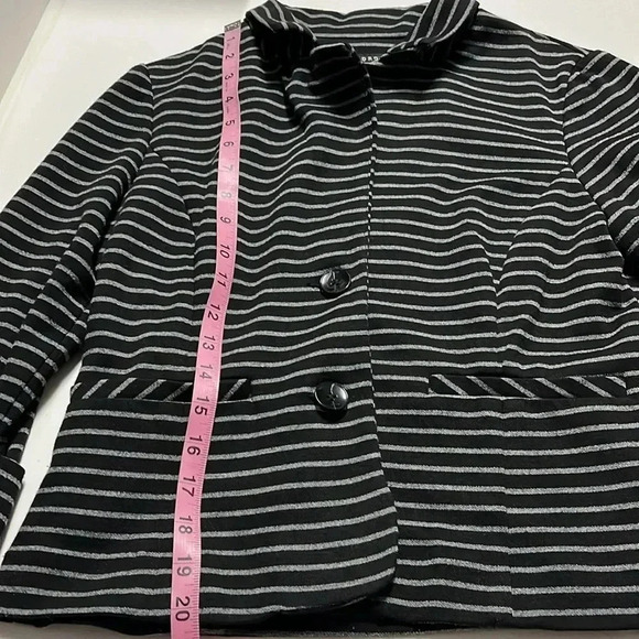 Sandro Studio blazer jacket buttons black striped stretchy petite medium trendy - Picture 4 of 8